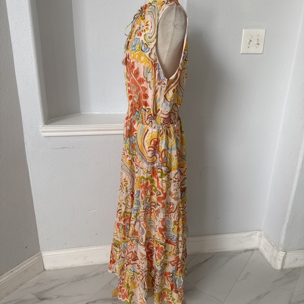 MSK Maxi Dress Womens XL Boho Paisley Tiered Smocked Artsy Resort Romantic - Picture 6 of 11